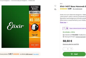 Predám NOVÉ STRUNY ELIXÍR, Nano Web,Light Medium - 11