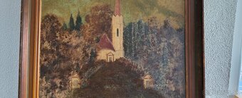 Kostel na kopci je olej na kartonu 82x62 cm - 11