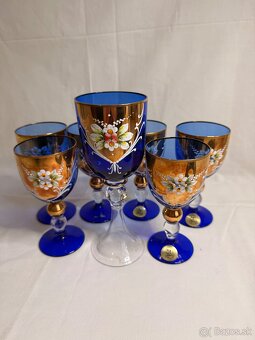 Ručne maľovaná súprava modrých pohárov „Czechoslovakia dekor - 11