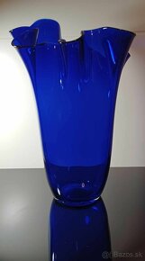 PREDANE  Obrovská kobaltová váza Fazzoletto Murano 60te roky - 11