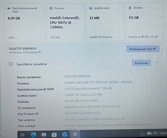 HP Pavilion / Celeron 1007U / 8GB RAM / 120GB SSD / 15.6" - 11