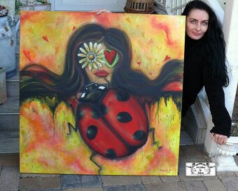 Obraz "Lienka - šťastie a láska" ♥ ( 100x100 cm ) 3d maľba - 11