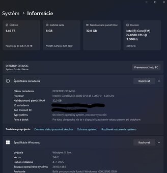 Predám herný PC I5/GTX1070OC/32GB/512+1TB SSD/W11 - 11