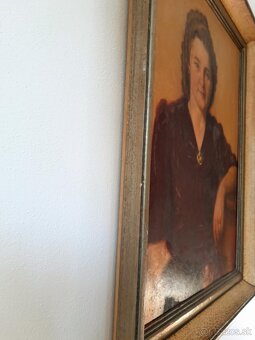 Starý obraz, olejomaľba-žena s brošnou- maľba - dáma portrét - 11