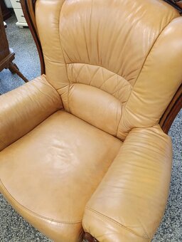 Rustikální kožené křeslo, masív, Nábytek s příběhem - 11