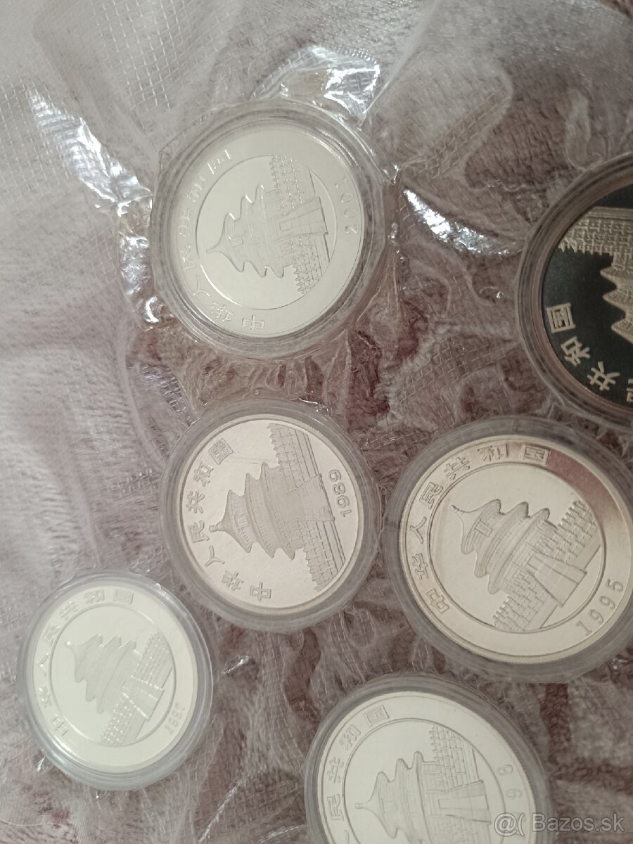 Čínska panda 10 Yuan od r. 1989. Strieborné mince. 1 oz. - 12