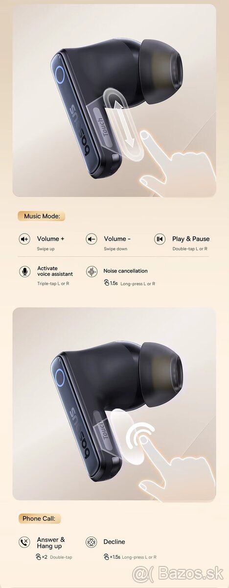 Bluetooth slúchadlá/špunty Baseus Bowie 30, ANC,65h,IPX4,APK - 12