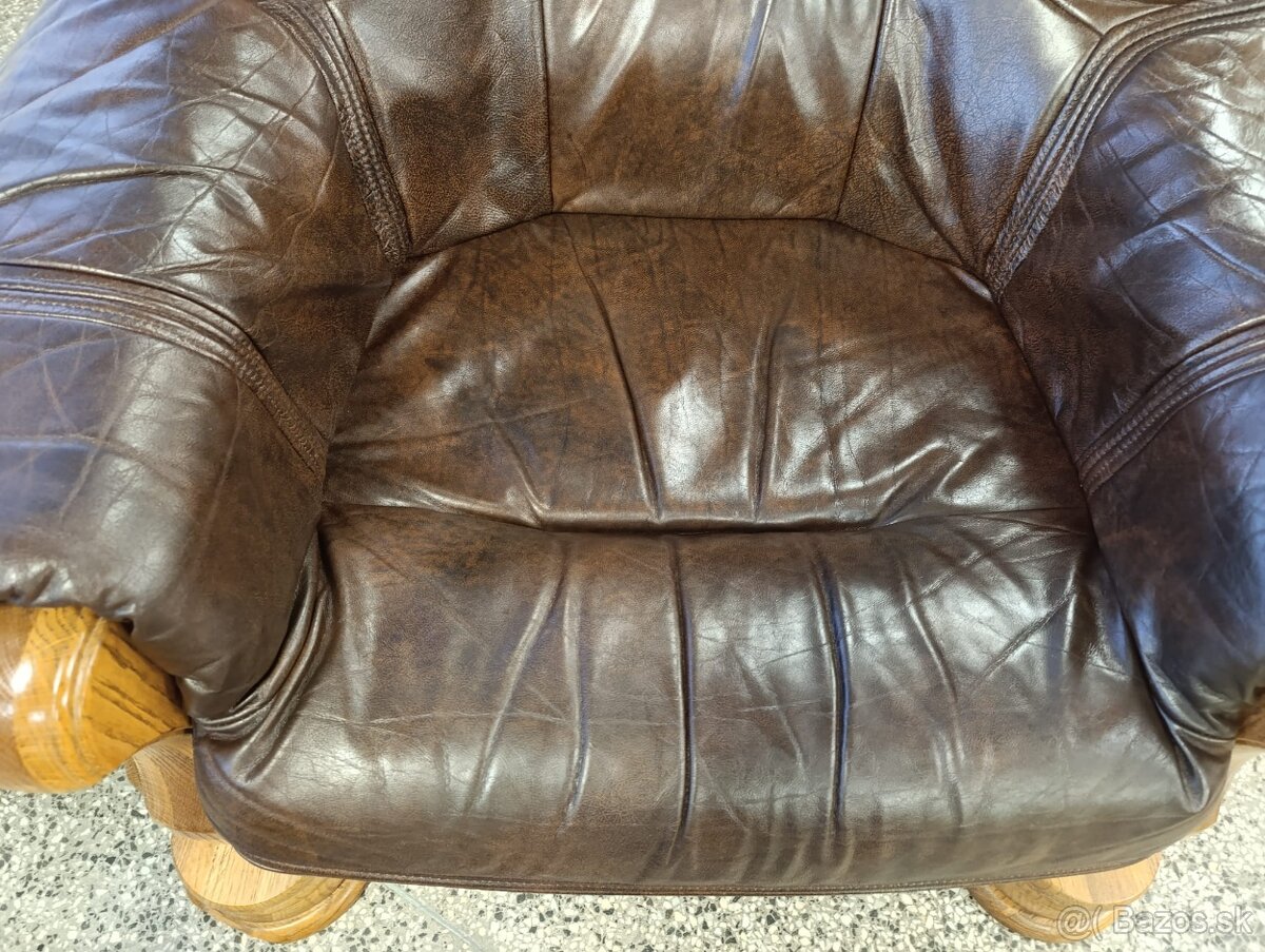 Rustikální kožená sedací souprava, 3+2+1, nábytek z masívu - 12