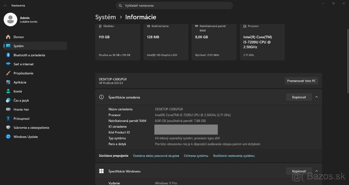 HP Probook 650 G3 /Intel Core i5-7200U/8GB RAM/128GB SSD/_2 - 12