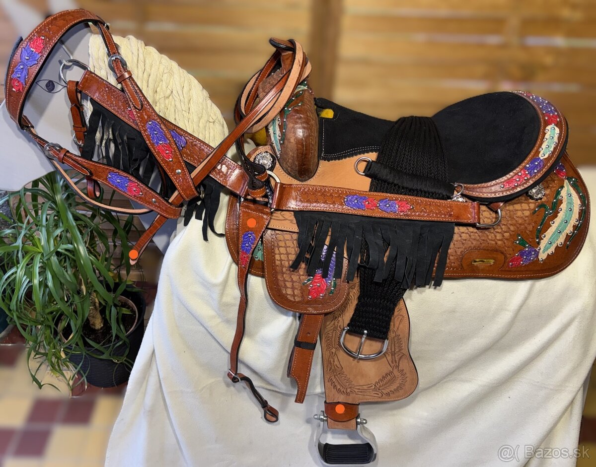 Westernový sedlový komplet hnědý barevný - 12