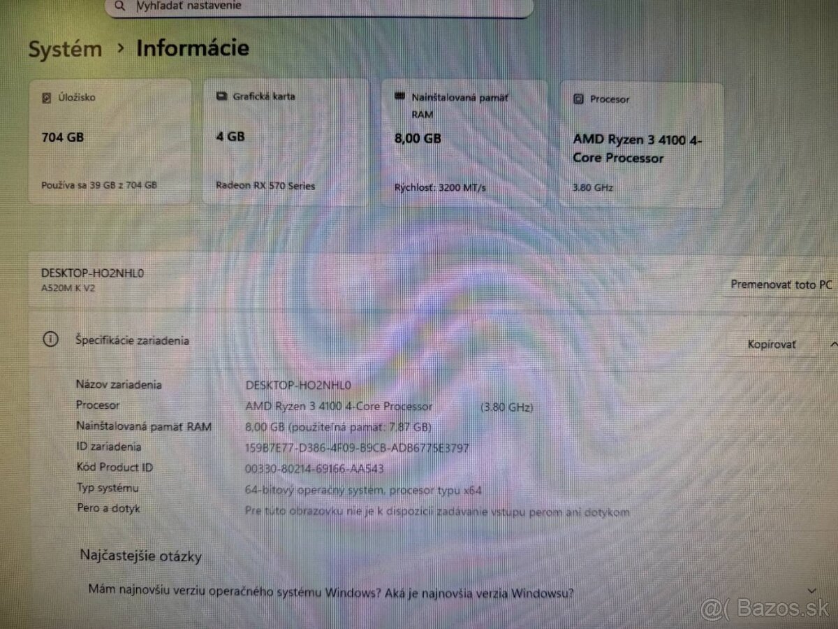 Herný počítač Ryzen 3 4100 / 8 GB / RX 570 4 GB / 250gb SSD - 12