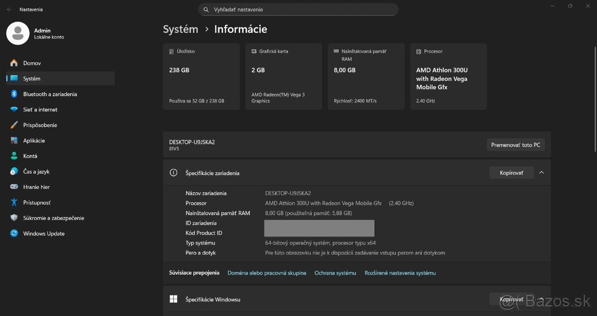 Lenovo V155-15API /AMD Athlon 300U/8GB RAM/FHD/256GB SSD/_2 - 12