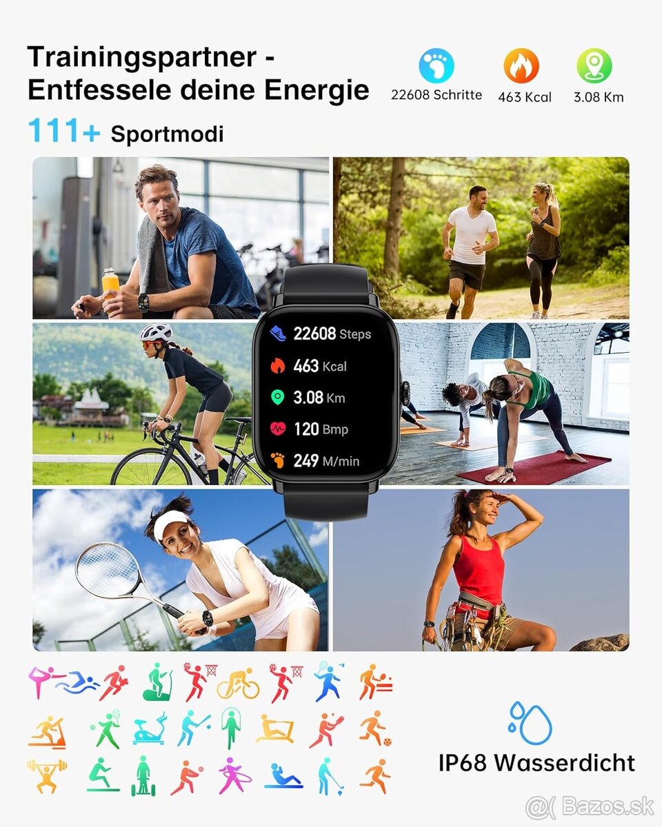 Chytré hodinky P72 – 1,85" - volanie, IP68, čierné - 12