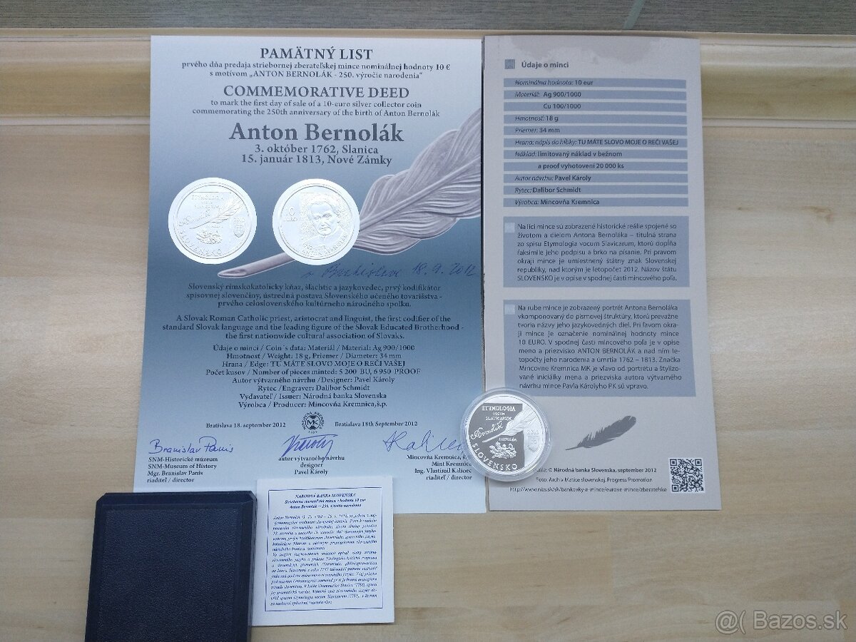 strieborné mince SK proof, pamätný list - 12