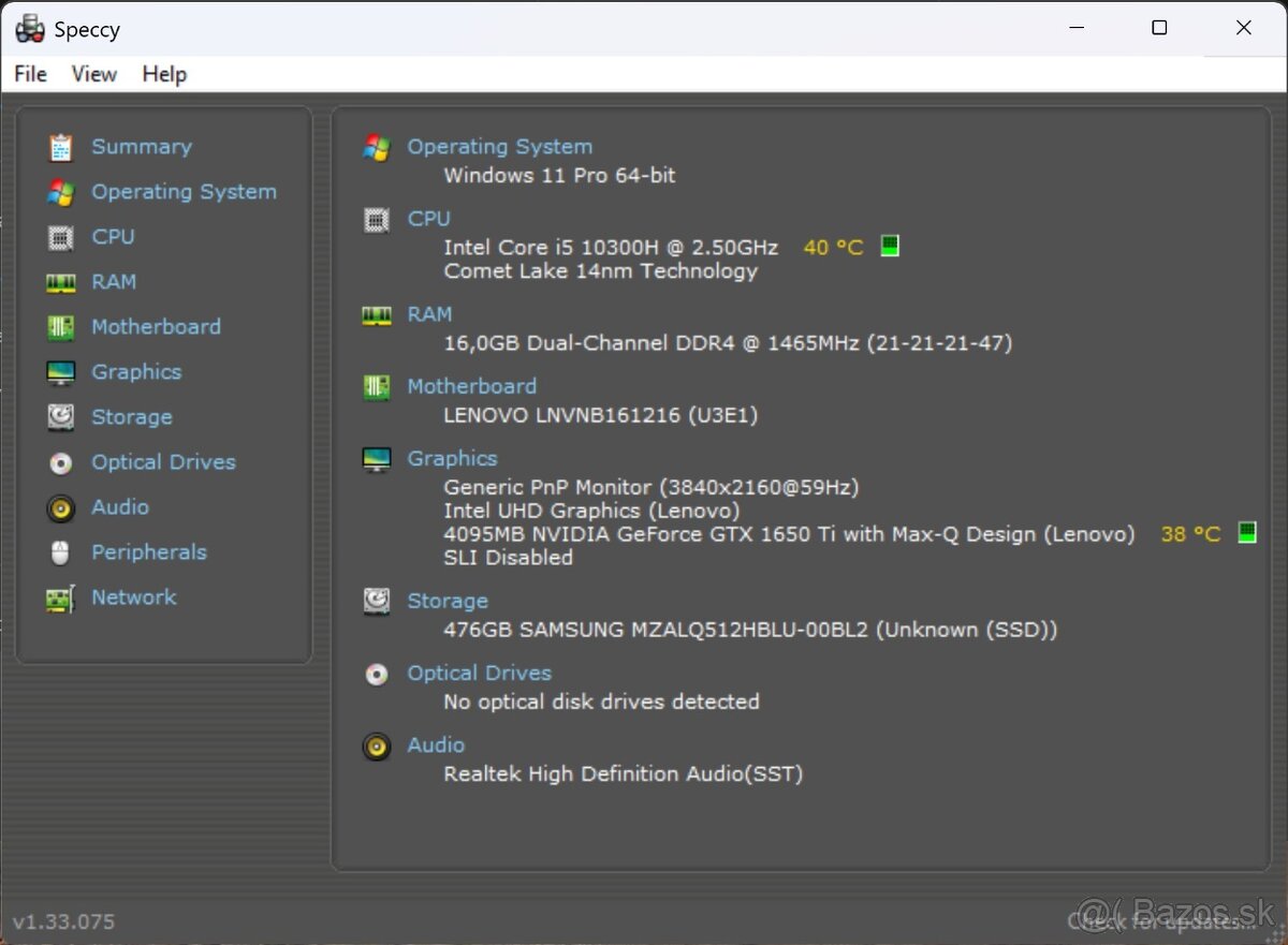 ThinkBook 15p /i5-10300H/16GB RAM/UHD/512GB SSD/GTX 1650 Ti - 12