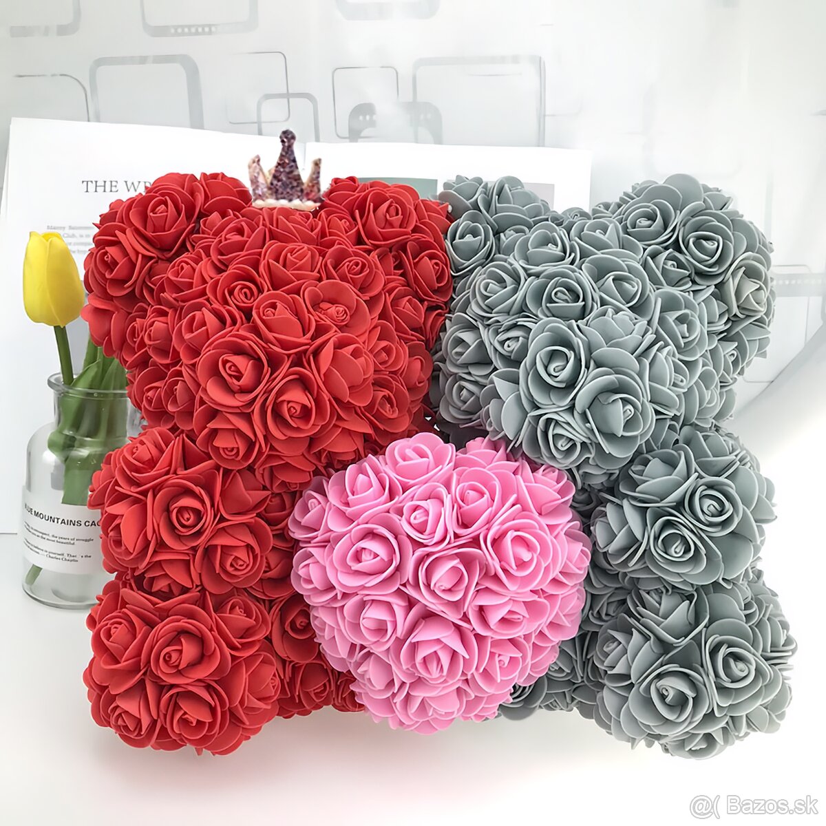 Macko z ruží 40 a 25 cm - všetky farby - ihneď k odberu - 12