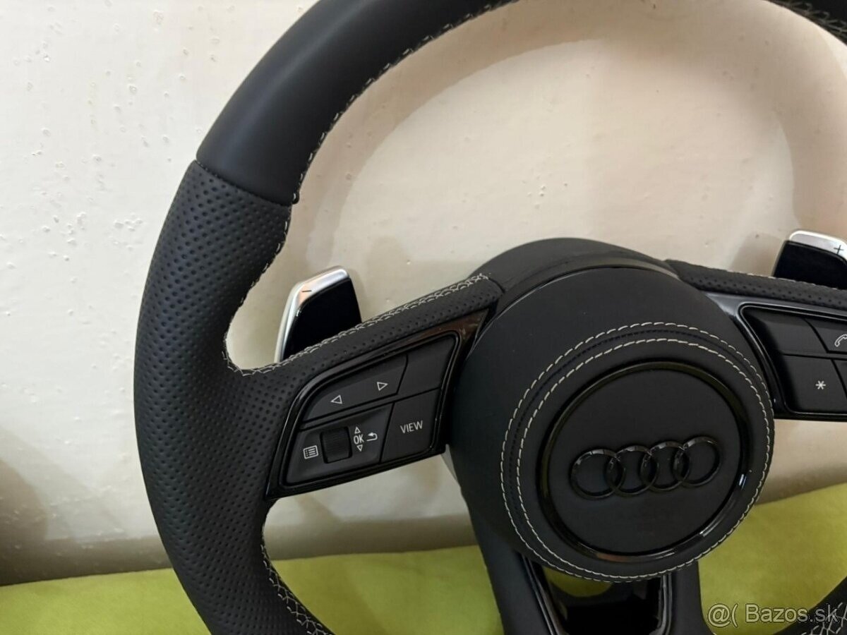 AUDI KOŽENÝ EXCLUSIVE VOLANT + AIRBAG + F1 PADLA BIELA NITKA - 12
