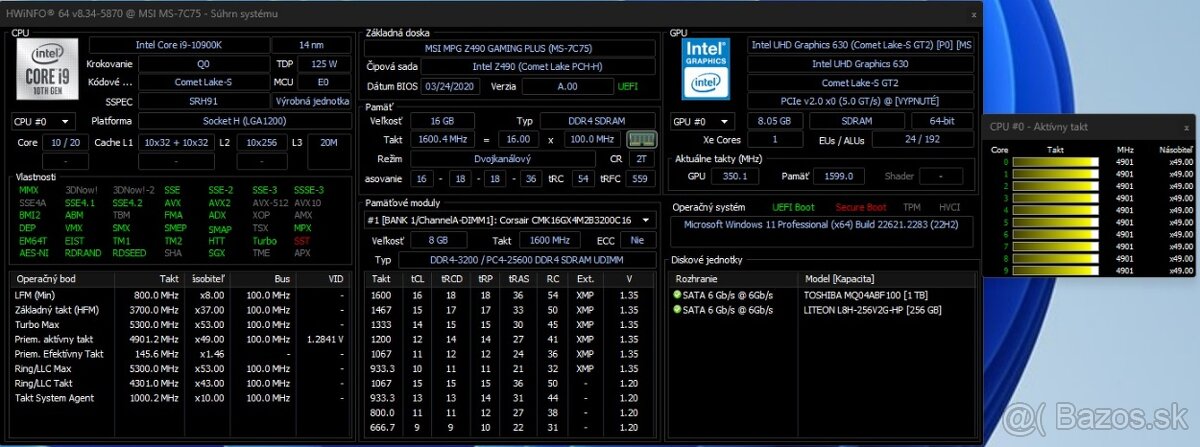 PREDÁM PC INTEL I9 10900K MSI Z490M GAMING PLUS 16GB - 12