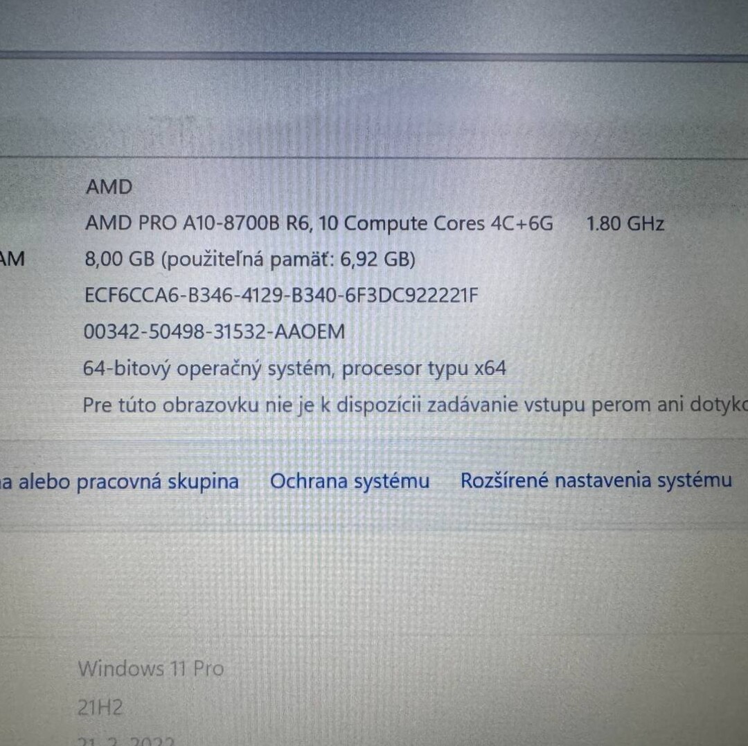 Notebook 14" HP.AMD PRO A10-8700B 4x1,80GHz.8gb ram.SSD 256 - 12