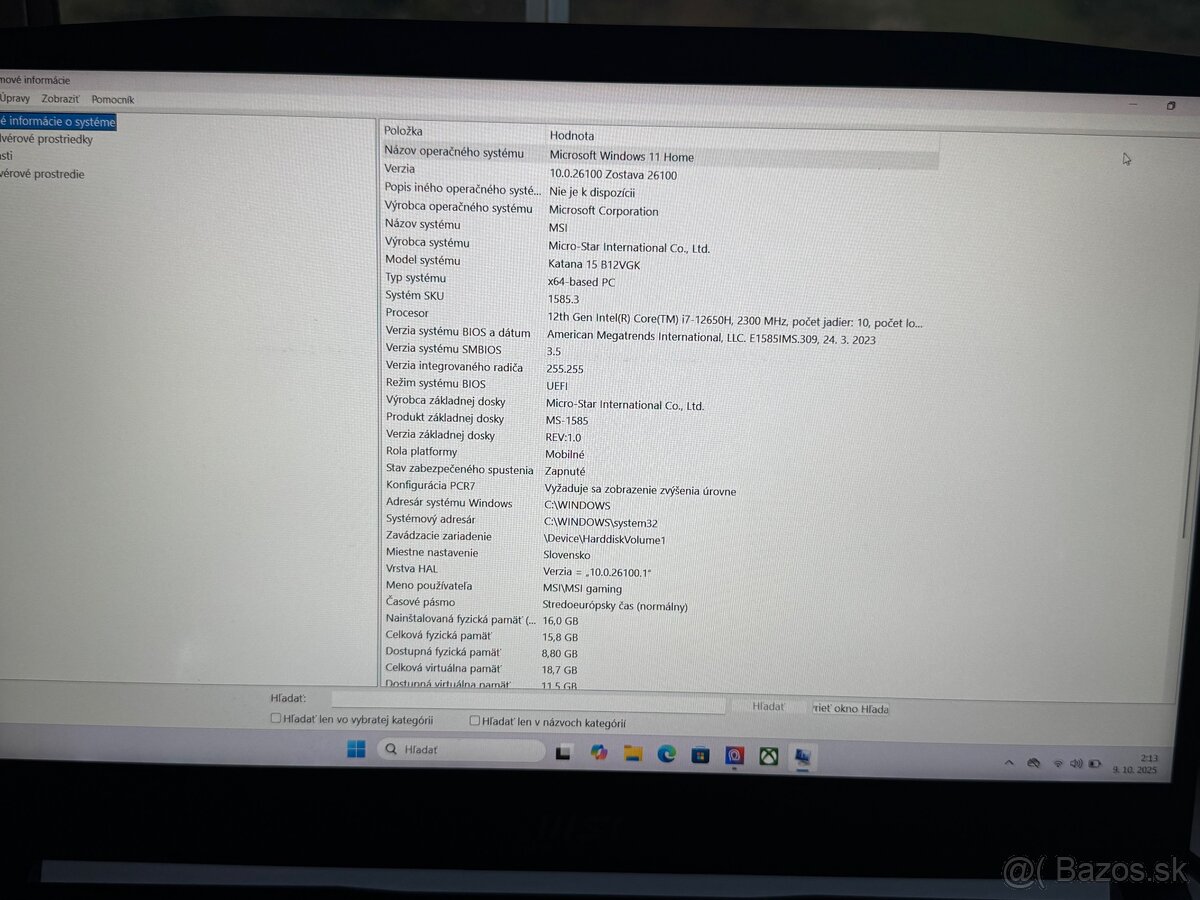 MSI Katana 15 –RTX 4070 i7-12650H - 12