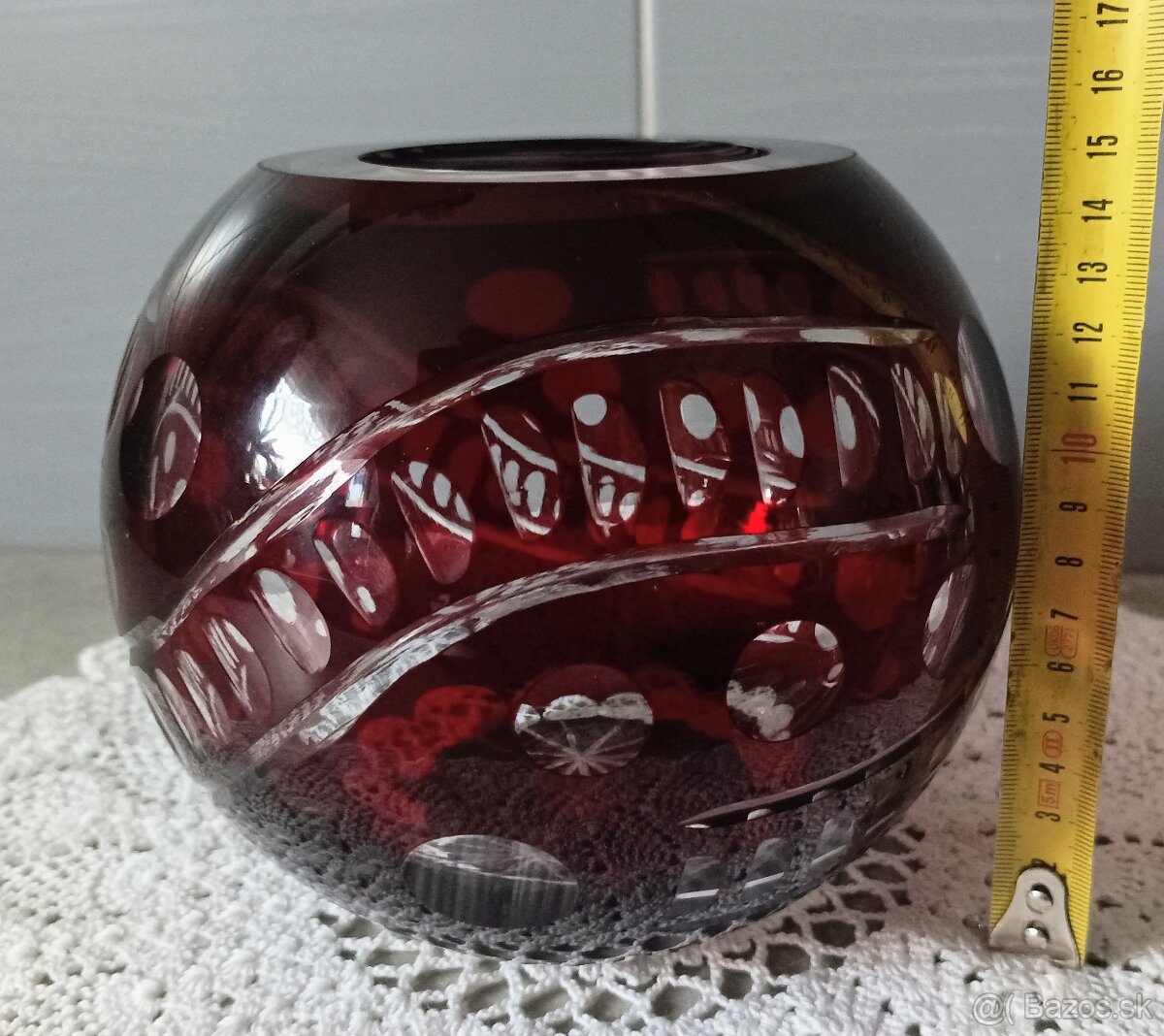 Krištáľ - rubínová karafa , poháre, vázy - 12