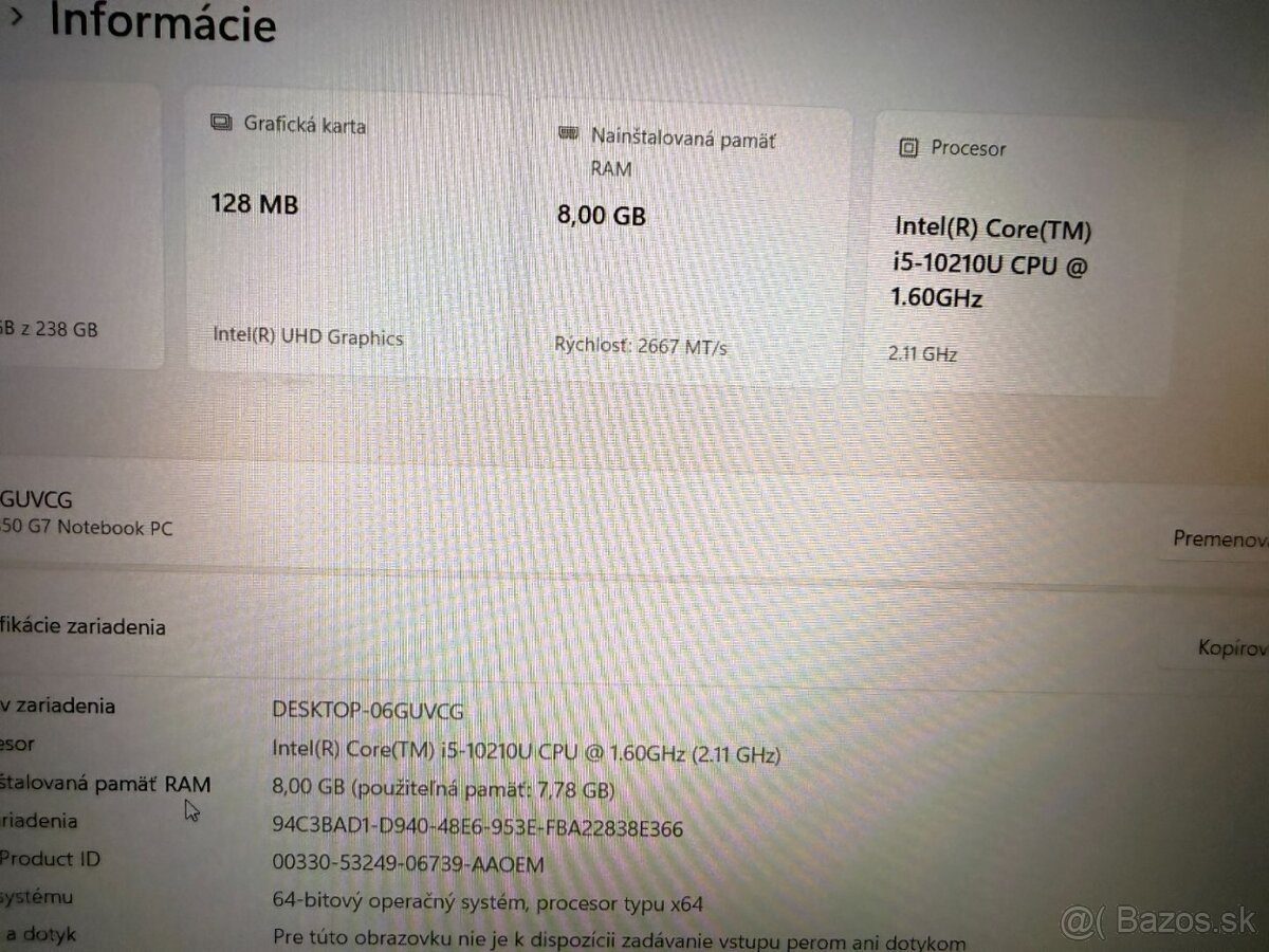 Notebook HP EliteBook 850 G7 i5 / 8GB / 256GB SSD - 12