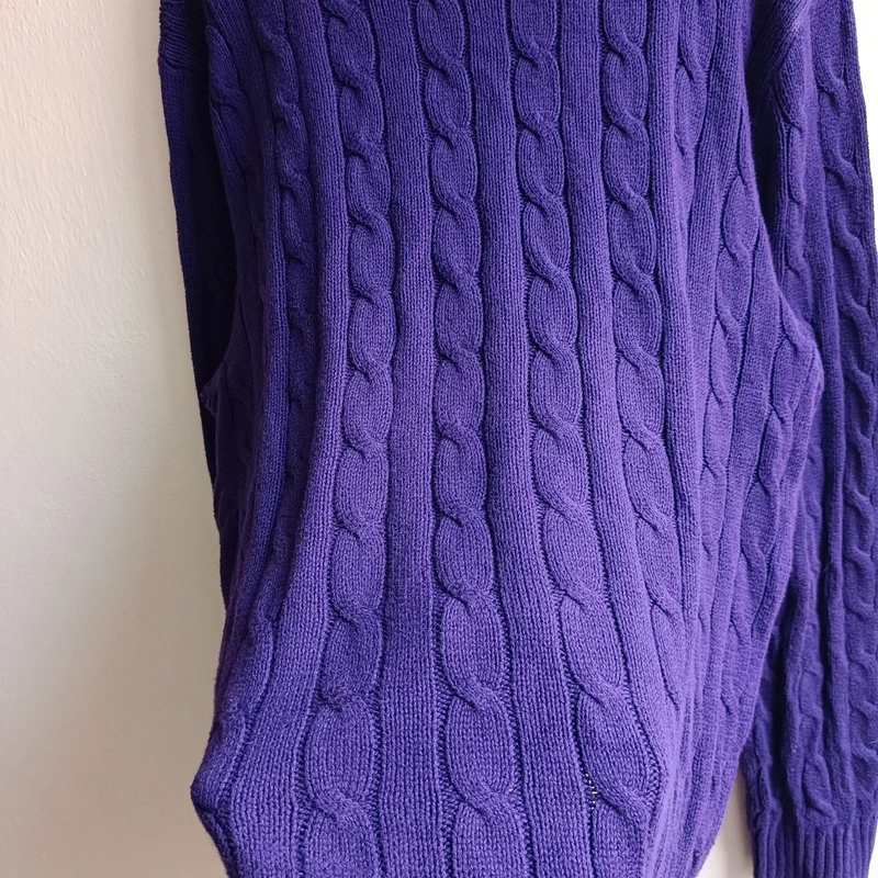 POLO Ralph Lauren fialový pletený sveter cable knit L - 12