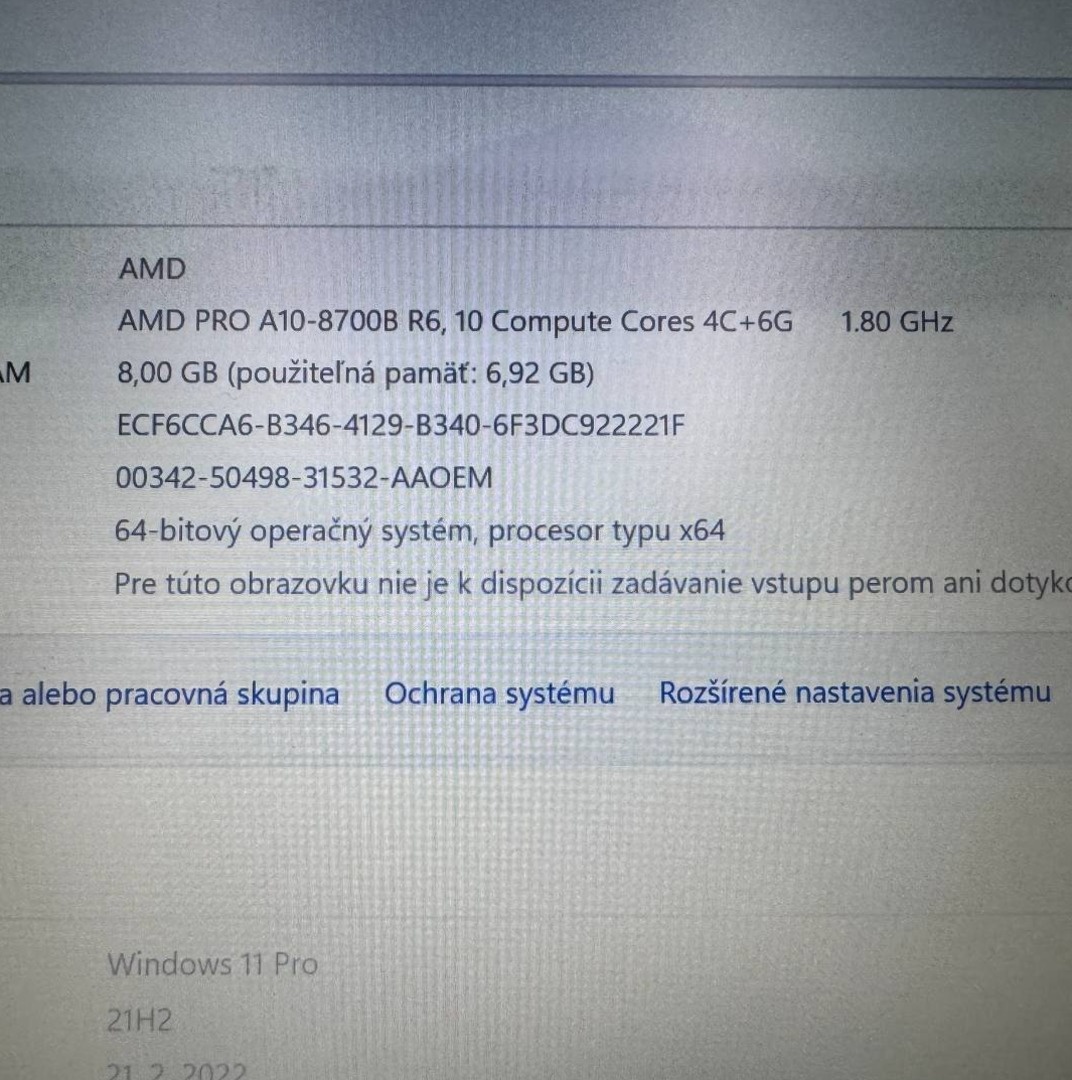 Notebook 14" HP.AMD PRO A10-8700B 4x1,80GHz.8gb ram.SSD 256 - 12