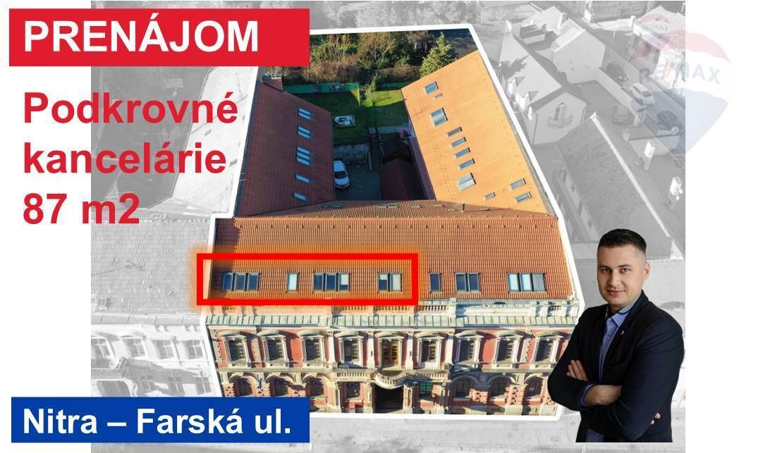 Prenájom troch kancelárií, 87 m², Farská 10, Nitra - 12