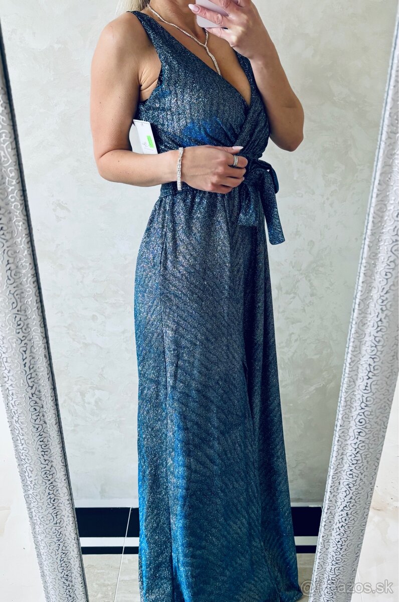Spoločenské šaty metalic blue - 12