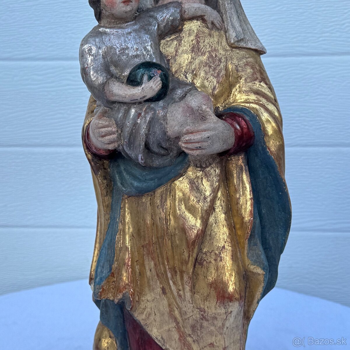 Dřevěná starožitná socha Panna Marie - 12