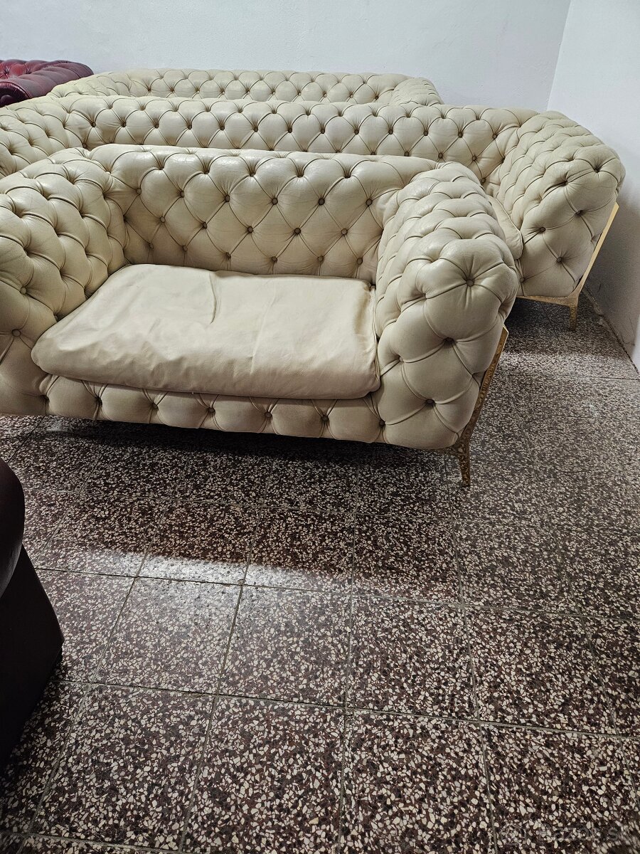 CHESTERFIELD ŠTÝL-CALIA ITALY,KOŽENÁ SEDAČKA 3+2+1,NEROZŤ. - 12
