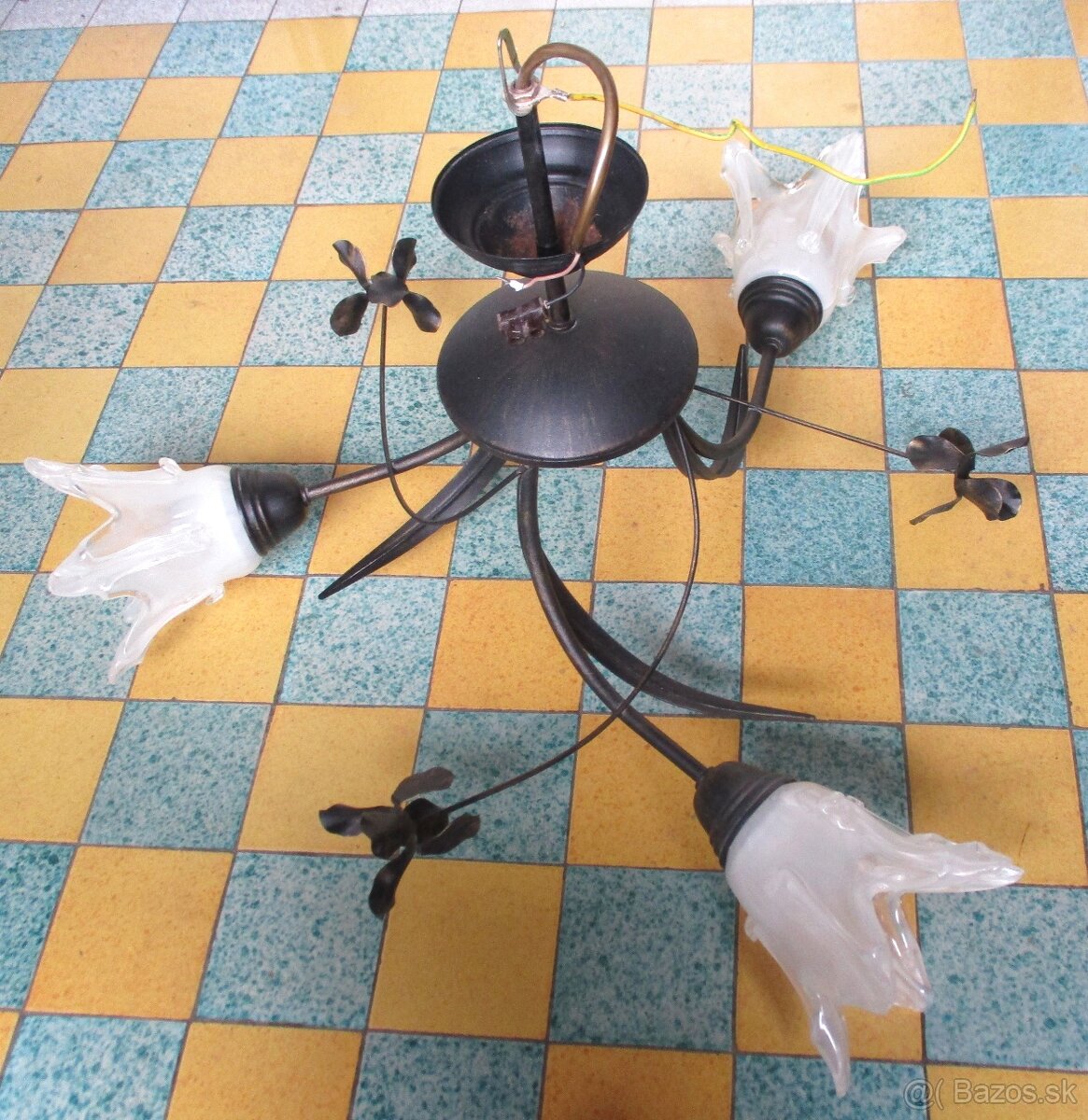 starožitný trojlampový luster - 12