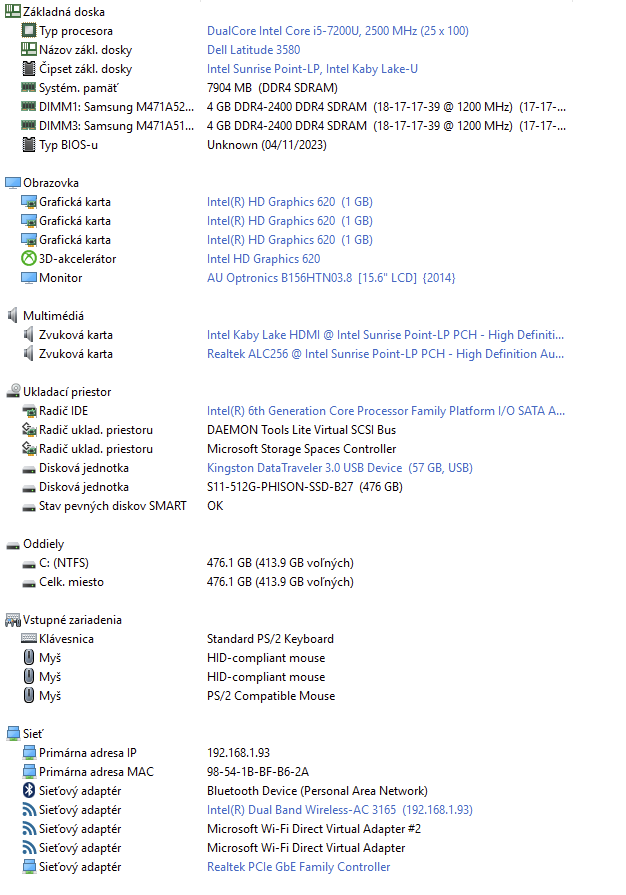 Notebook DELL Latitude 3580 - i5 / SSD / AMD grafika - 12