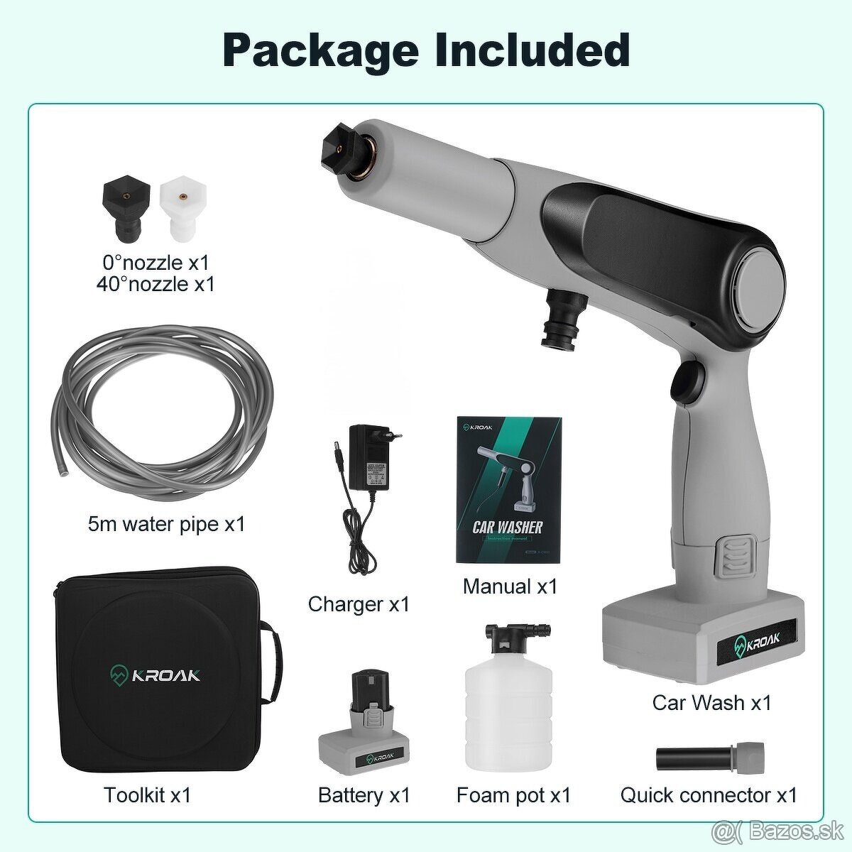 Kvalitná Nabíjacia Tlaková Čistiaca Pištoľ KROAK + Kufrík - 12