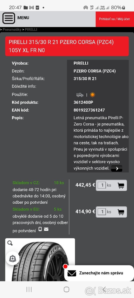 Pirelli Pzero Corsa 315/30 R21 XL 105Y - 12