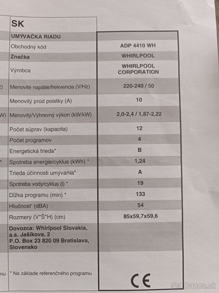 Umývačka Whirlpool ADP 4410 A class - 12