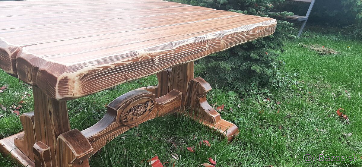 Drevený stôl 160×90 +6 stolićkov do vinnice - 12