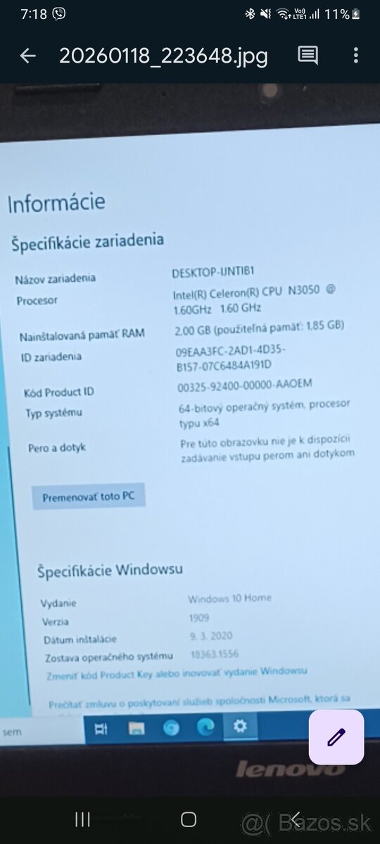 PREDÁM NOTEBOOK LENOVO B41-30 - 12