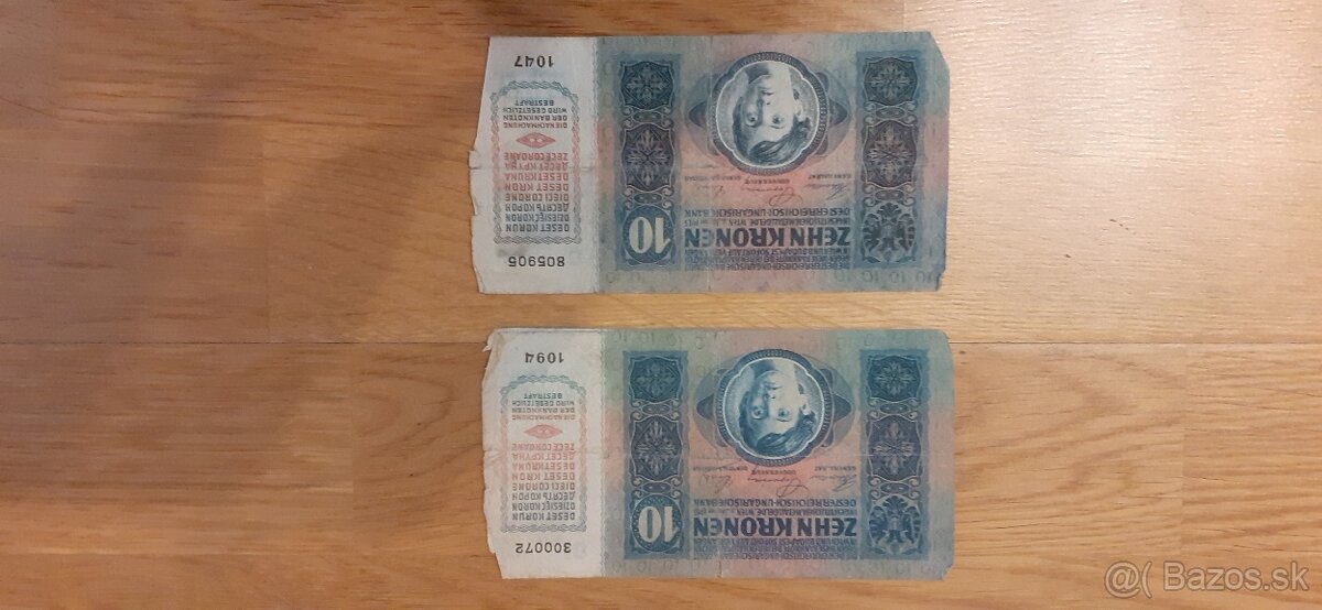 Bankovky 20 korún z roku 1913; 5 korún z roku 1919 - 12