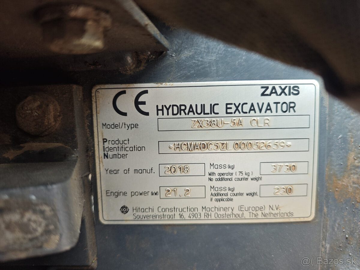 Pásový Minibagr Hitachi ZX38U-5A Klima. Powertilt - 12
