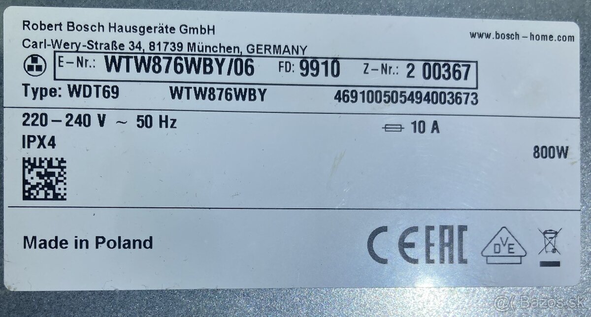 Sušička Bosch WTW876WTBY/06 po veľkom servise, so zárukou - 12