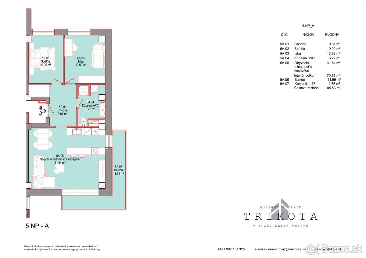 3-izbový byt TYP ,,A" v TRIKOTE VO VRBOVOM, 73,24 m2, - 12