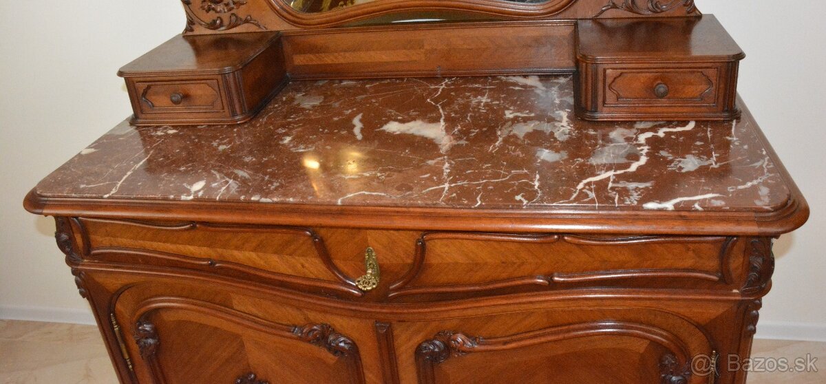 Starožitná řezbovaná toaletka s mramorem - 12