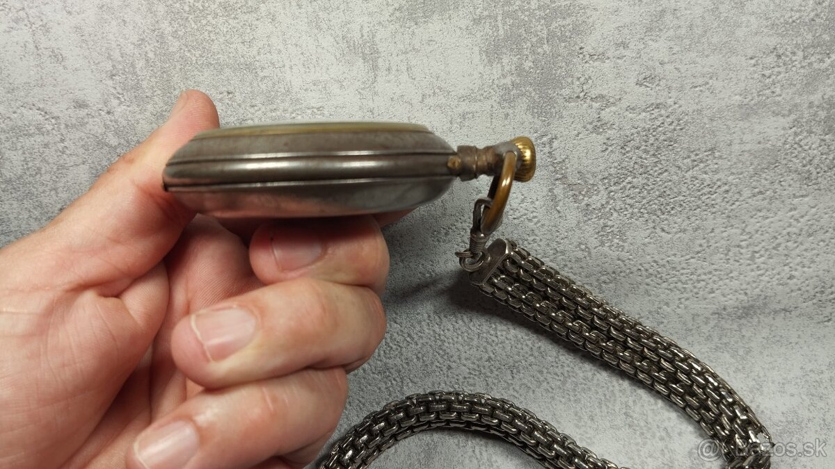 Velké dvouplášťové kapesní hodinky Régulatéur + retez - 12