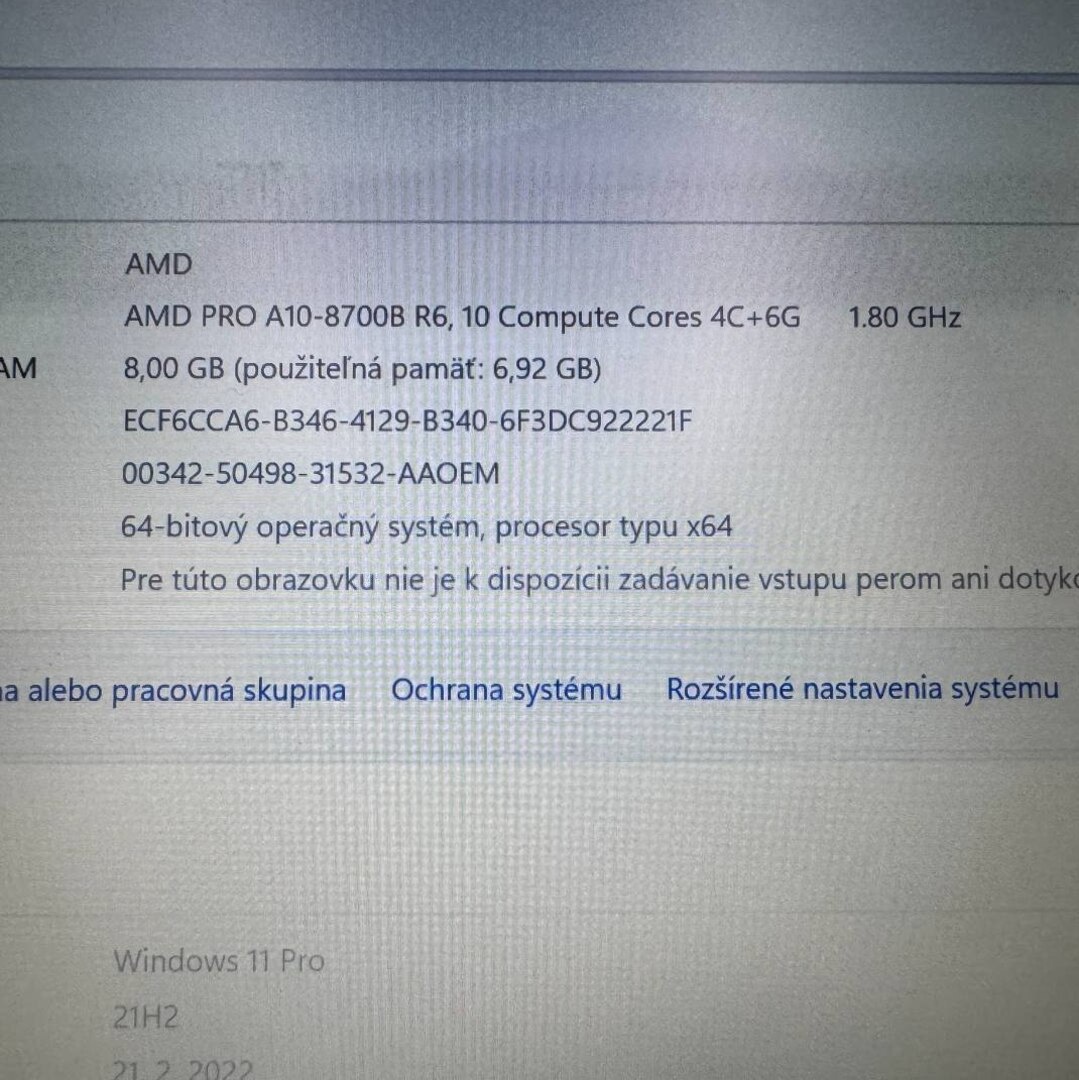 Notebook 14" HP.AMD PRO A10-8700B 4x1,80GHz.8gb ram.SSD 256 - 12