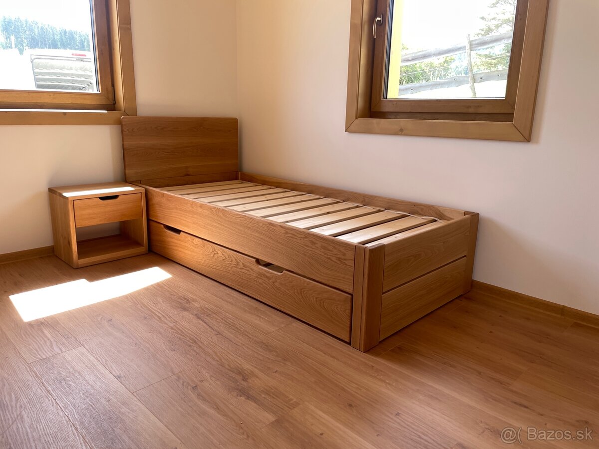 Dubová posteľ 90x200cm s výsuvným lôžkom - 12