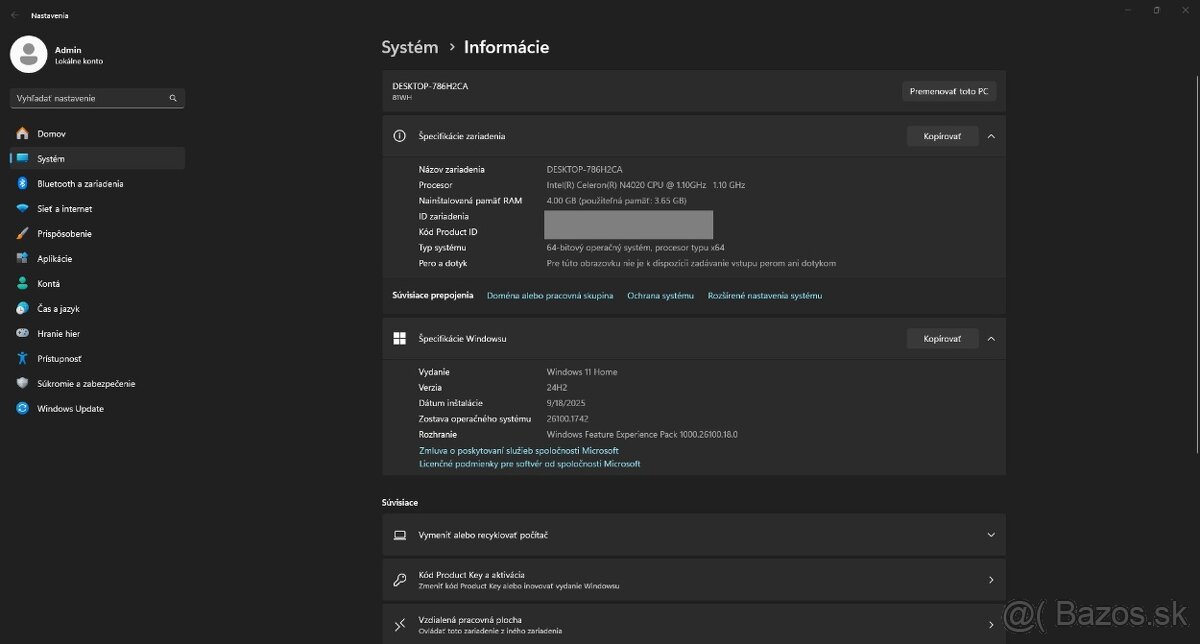 Lenovo Ideapad 3 Slim /N4020/4GB RAM/FHD/128GB SSD/Bat ok - 12