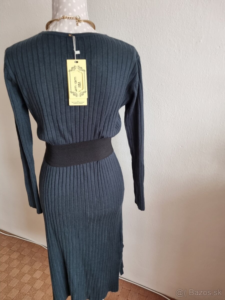 nové fľaškovozelené pletené šaty bez opasku M/L - 12