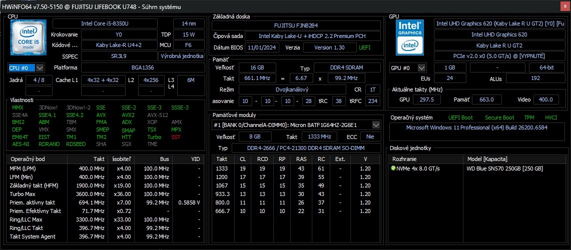 Fujitsu Lifebook U748 /i5-8350U/16GB RAM/FHD/256GB/Nová bat - 12